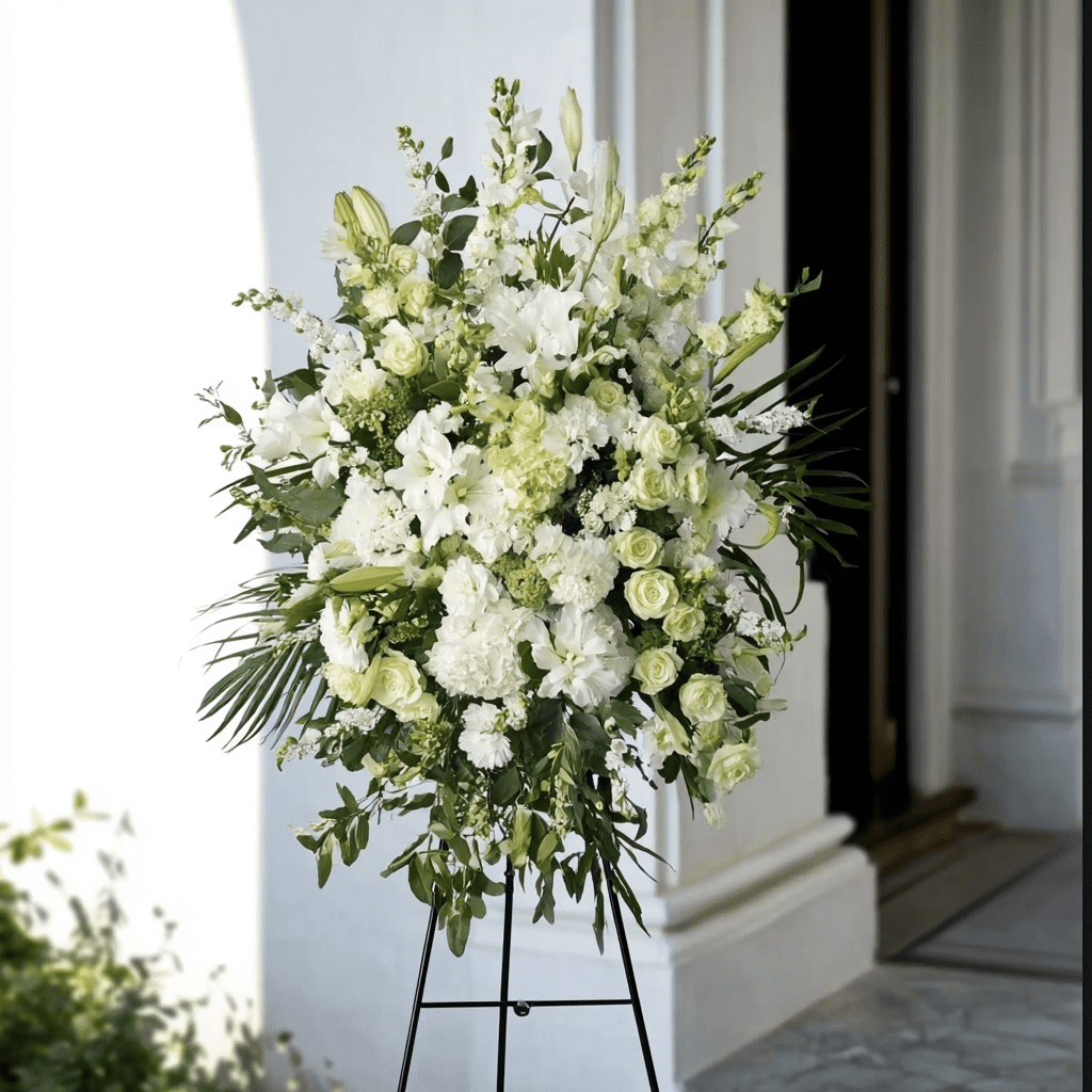 merrylen_httpss.mj.run5hGzZQchQBk_white_funeral_flower_stand_–_eb175e21-bd58-4cab-881b-38da5d0d938c