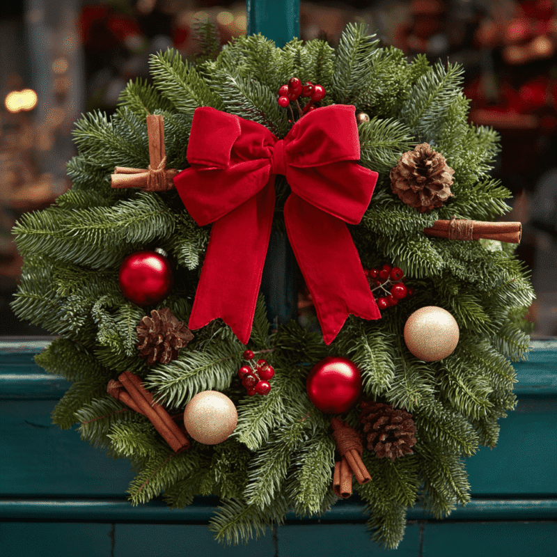 Christmas Velvet Petite Door Wreath 18”