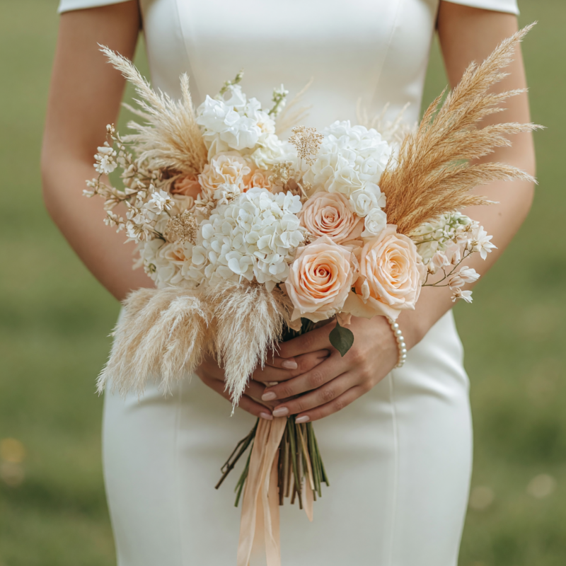 Beach Wedding Bouquets Blush Rose Pampas Dream