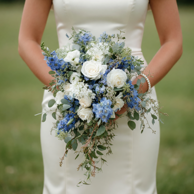 Beach Wedding Bouquets Sapphire Delphinium Cascade