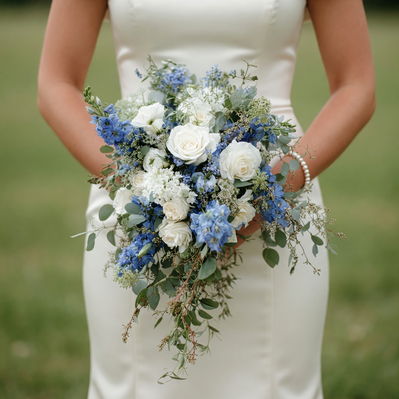 Beach Wedding Bouquets Blue Delphinium Cascade