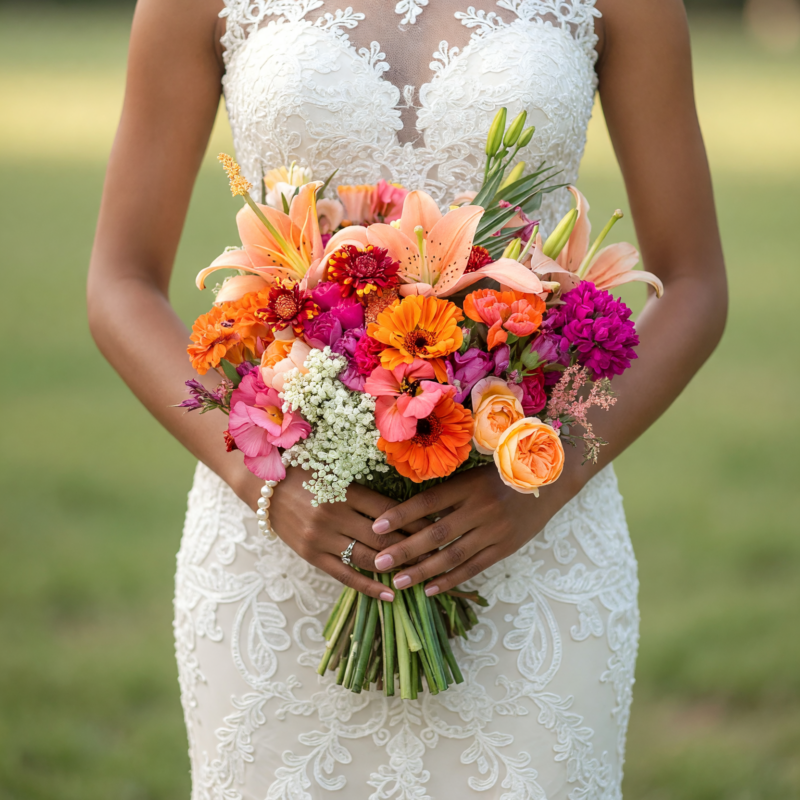 Colourful Wedding Bouquets Sunset Garden
