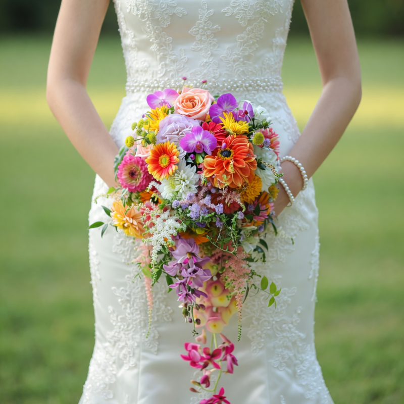 Colourful Wedding Bouquets Rainbow Cascade