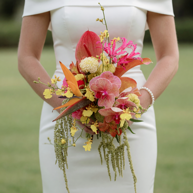 Colourful Wedding Bouquets Tropical Orchid Sunset