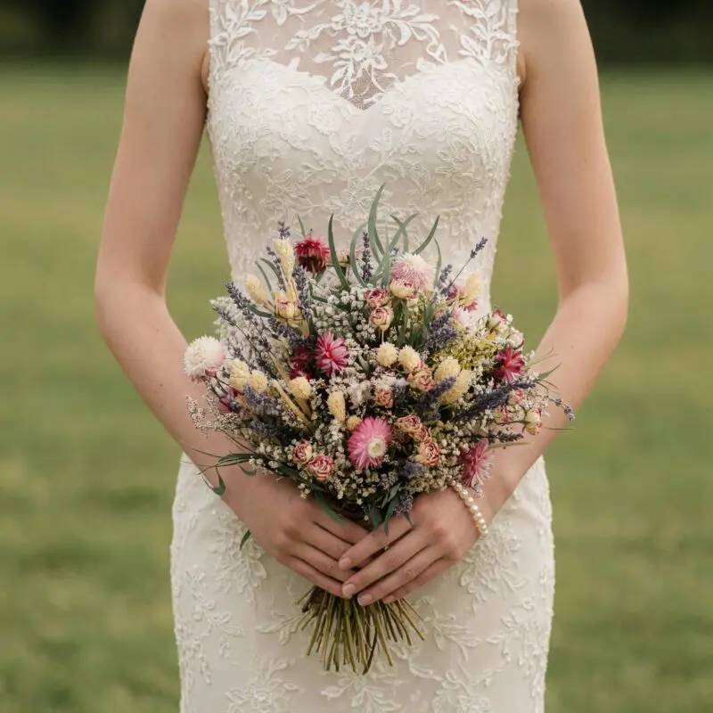 Dried Flower Wedding Bouquets Lavender Pink Meadow