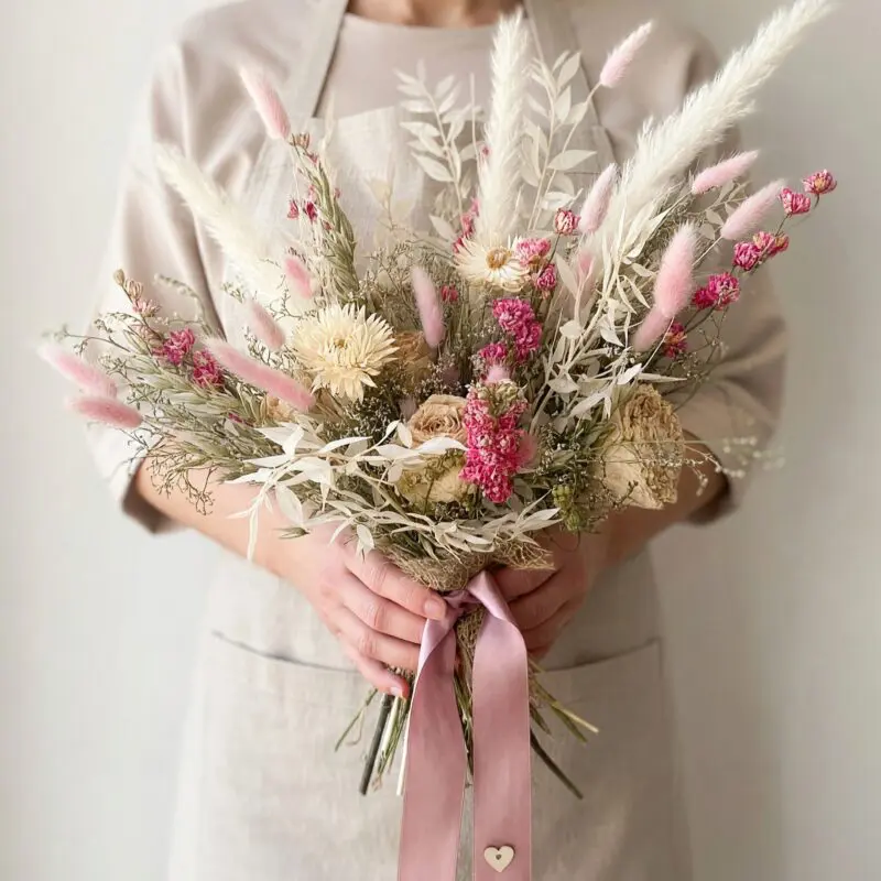 Dried Flower Wedding Bouquets Pink Meadow Daydream