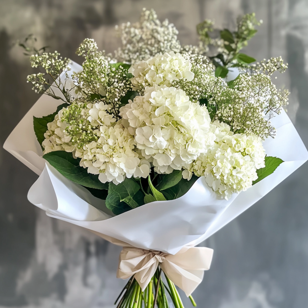 White boho hydrangea bouquet