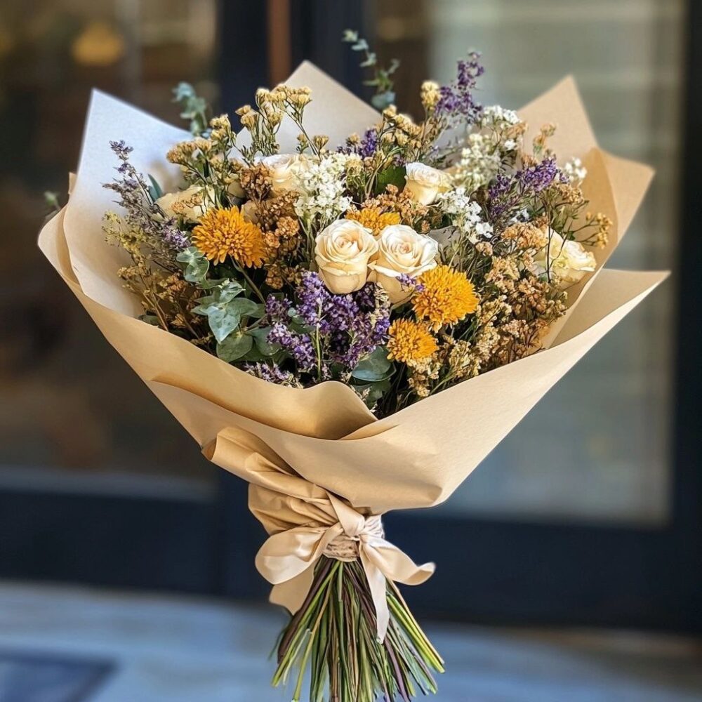 Housewarming bouquet with herbs