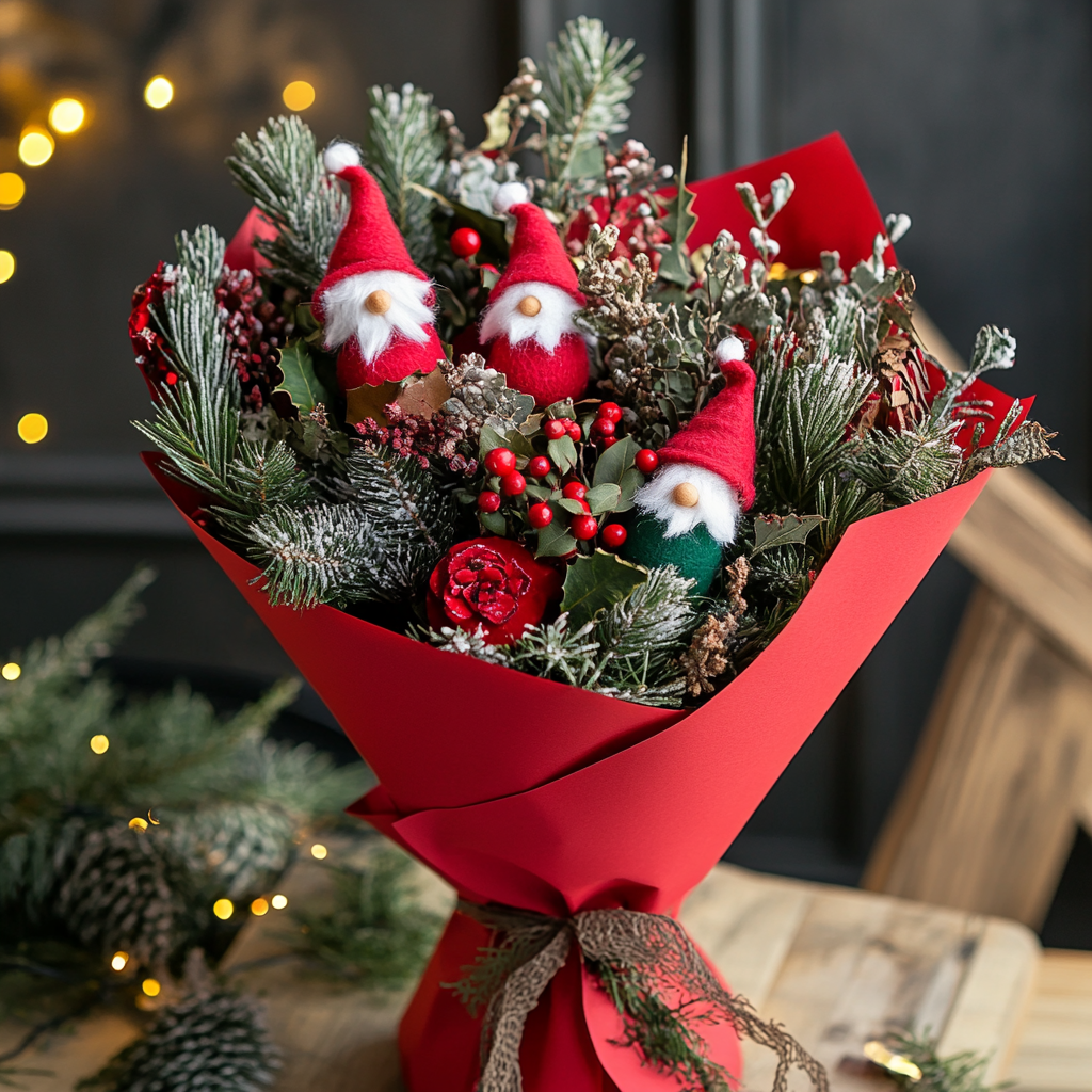 merrylen_a_Christmas_bouquet_in_red_wrap_with_small_felt_gnomes_aab23018-3087-4f7e-b7f9-24df1036de9e