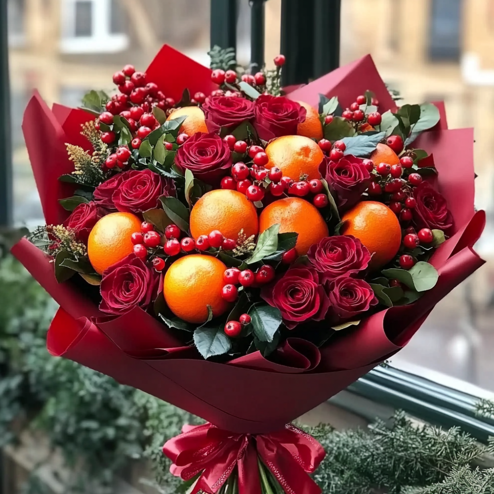 Christmas bouquet with mandarins