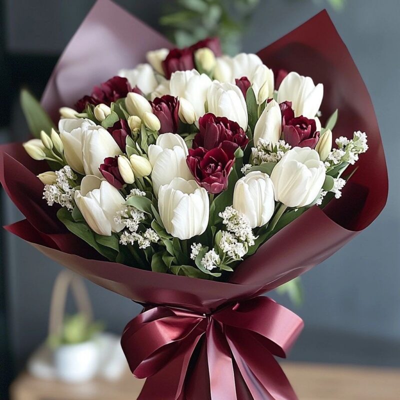 White Tulips & Wine Lisianthus Charm