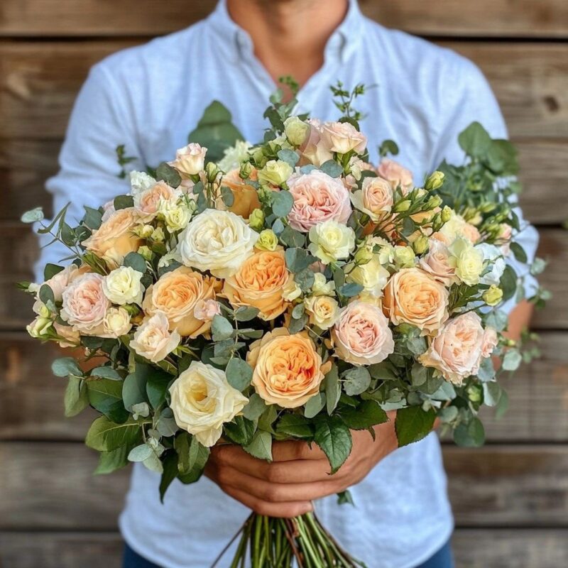 Romantic Peachy Elegance Rose Bouquet