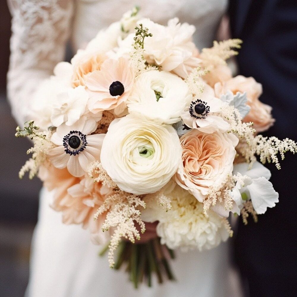 Romantic David Austin Rose and Ranunculus Bridal Bouquet