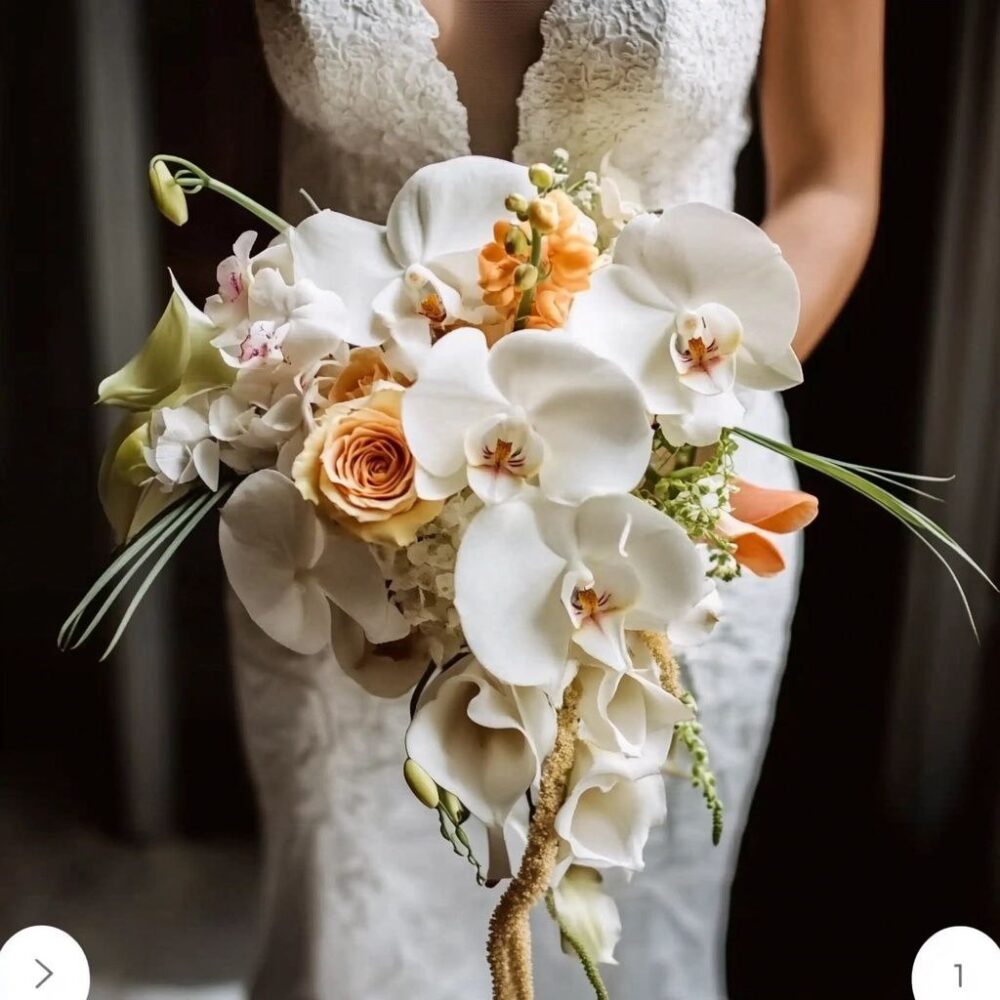 Luxurious Orchid and Rose Cascading Wedding Bouquet