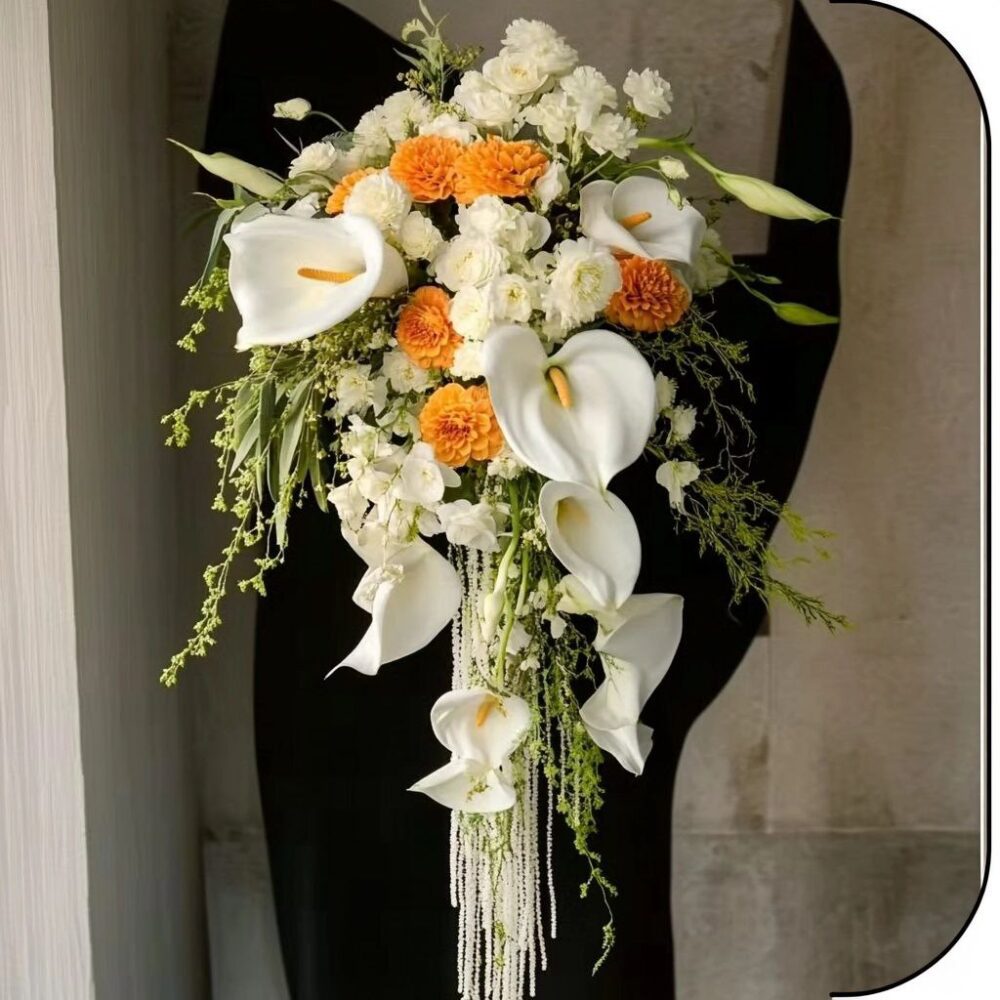 Elegant Cascading Wedding Bouquet with Calla Lilies
