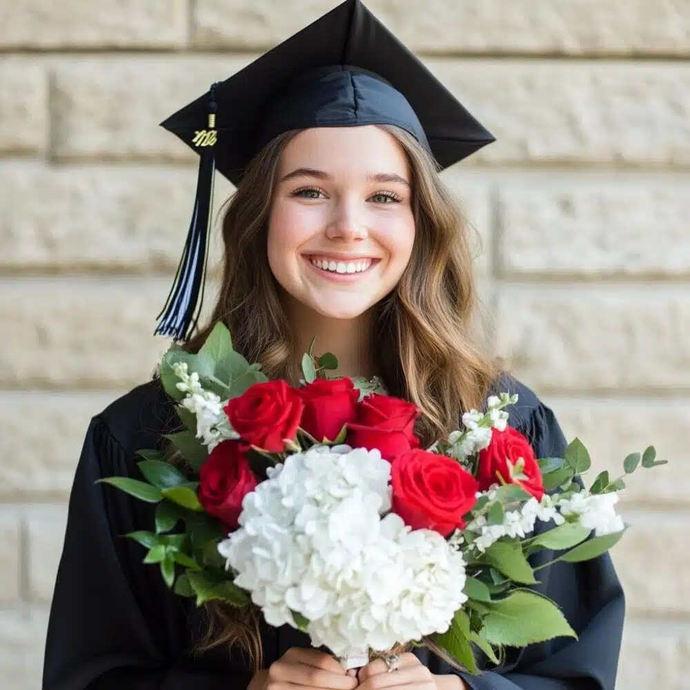 Classic Graduation Rose & Snow Bouquet