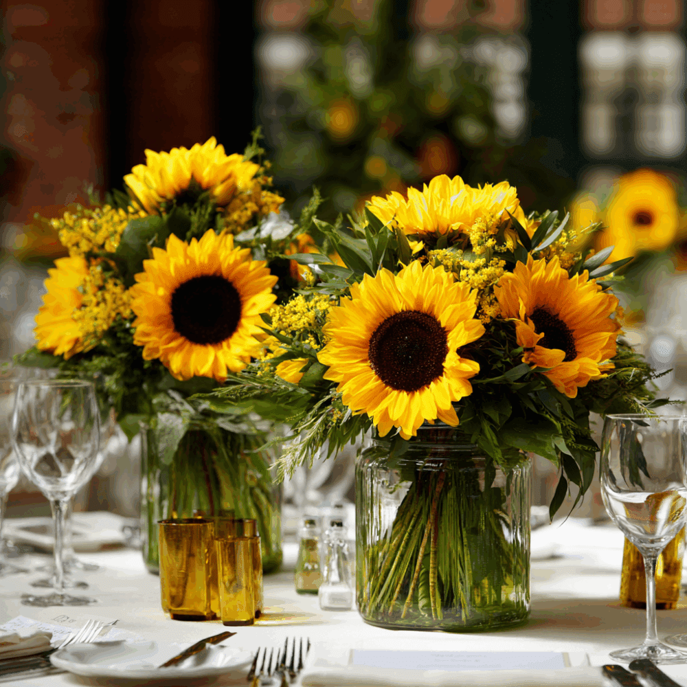 Golden Glow Rustic Table Arrangements