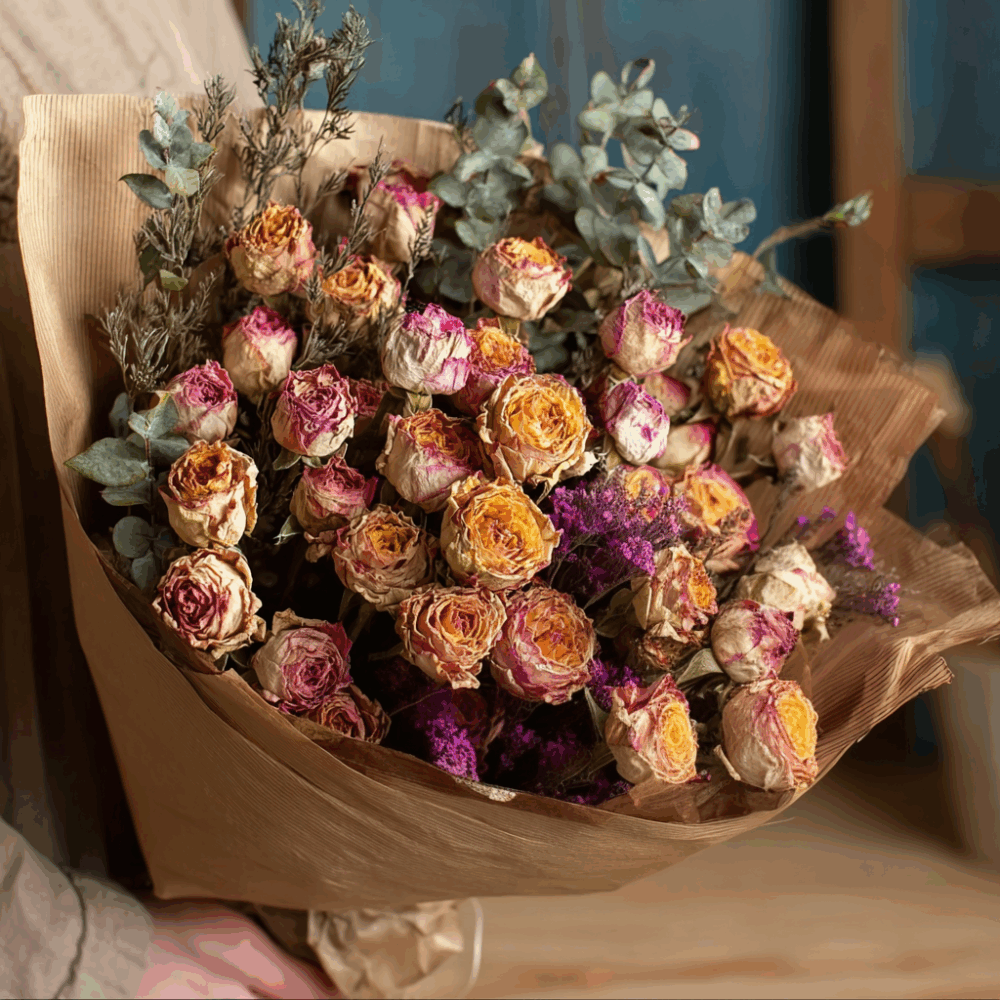 Eucalyptus Reverie with Dried Roses