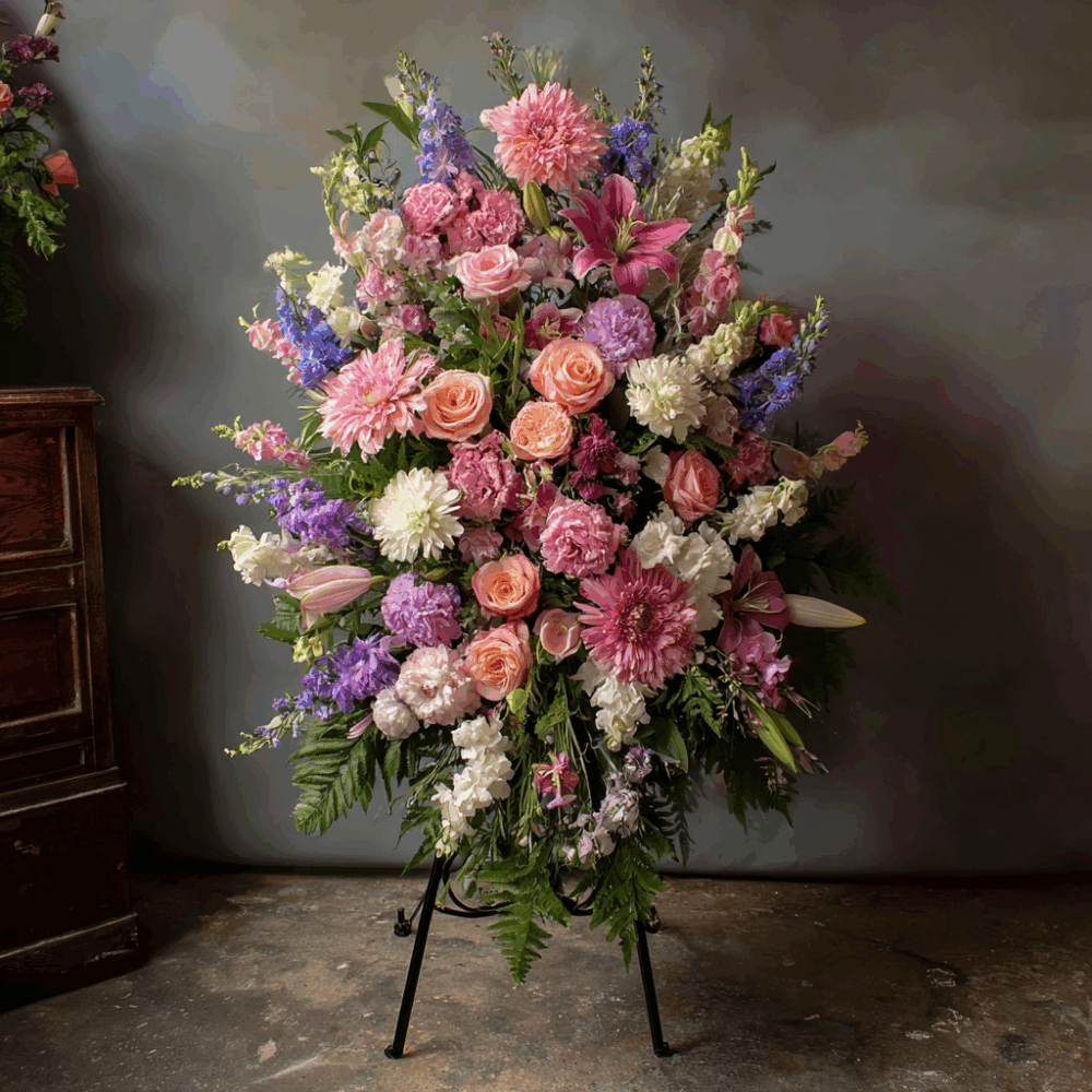 Soft Sunrise Standing Spray Sympathy