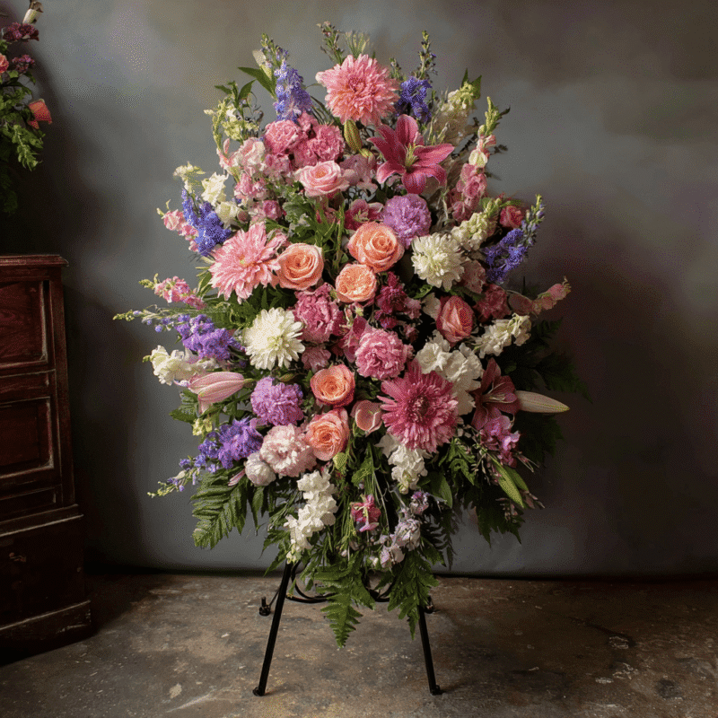 Soft Sunrise Standing Spray Sympathy
