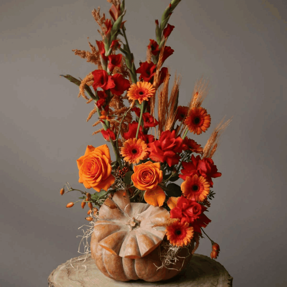 Golden Flame Pumpkin Arrangement