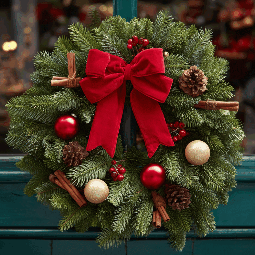 Christmas Velvet Petite Door Wreath 18”