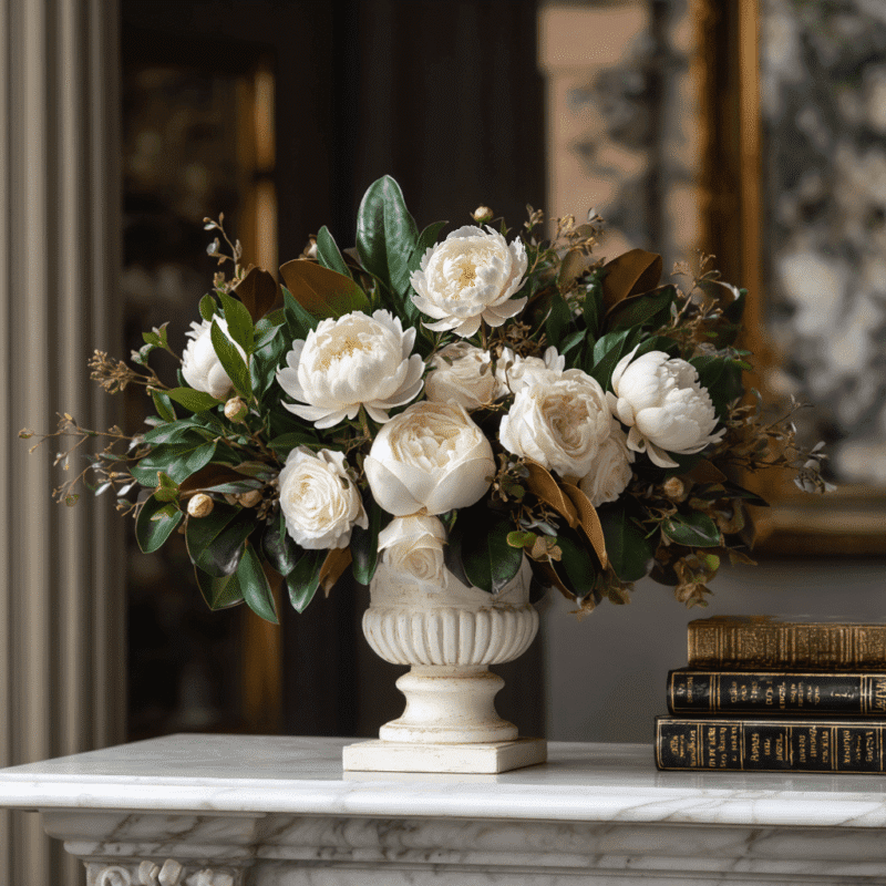 Christmas White Peonies Urn