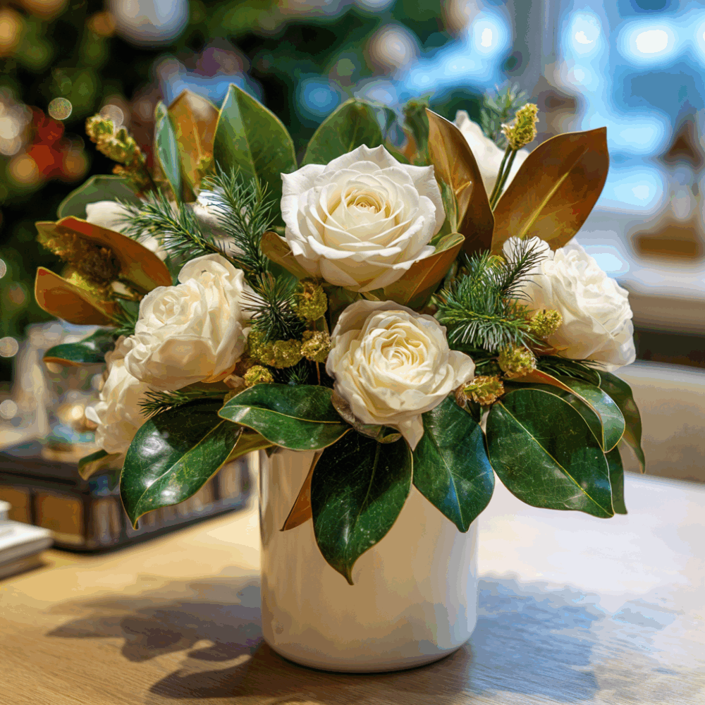 Christmas Ivory Magnolia Vase