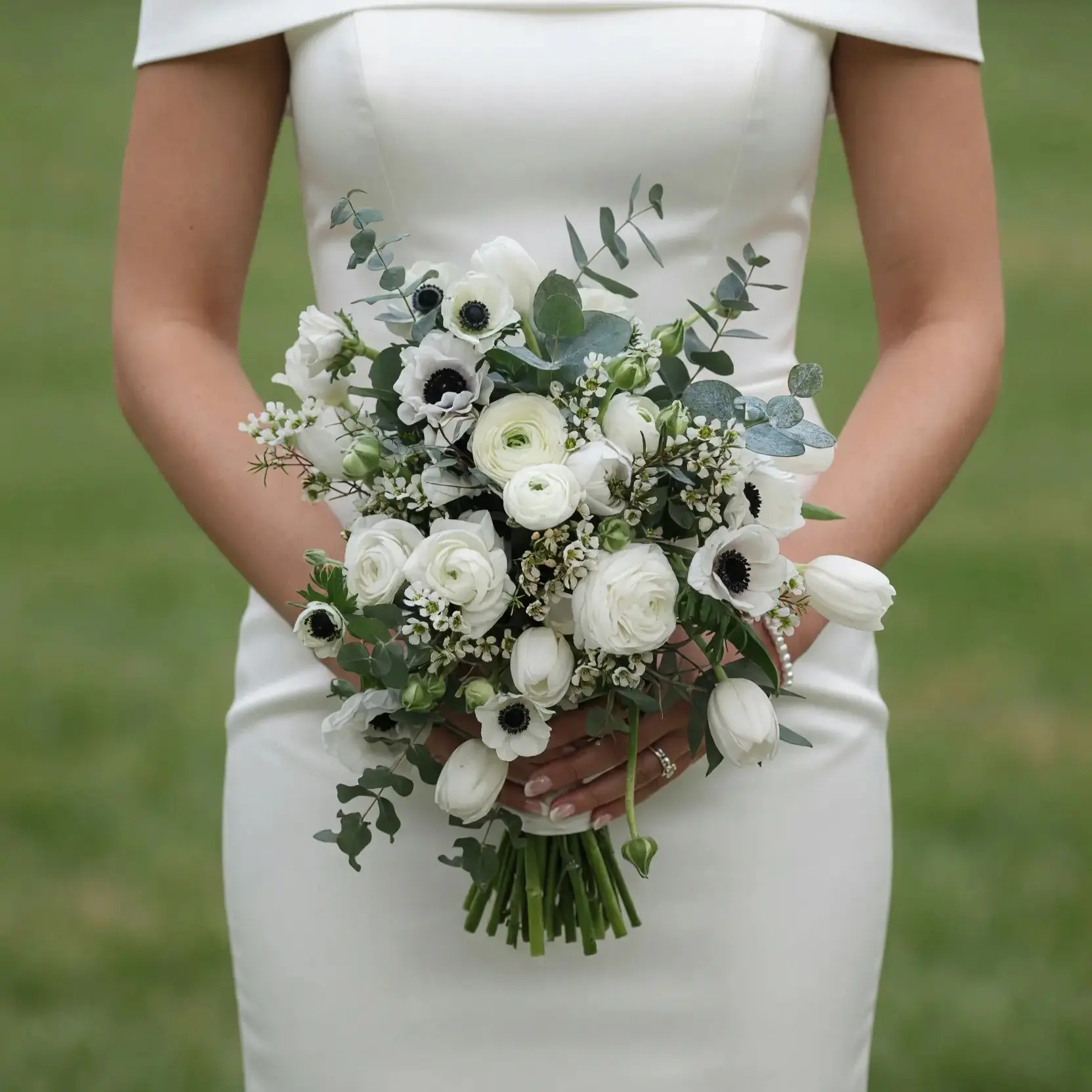 Anemone Wedding Bouquet with Timeless White Elegance