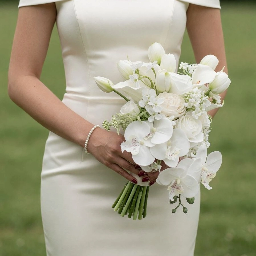 Bridal Blooms White Orchid and Tulip Wedding Bouquet