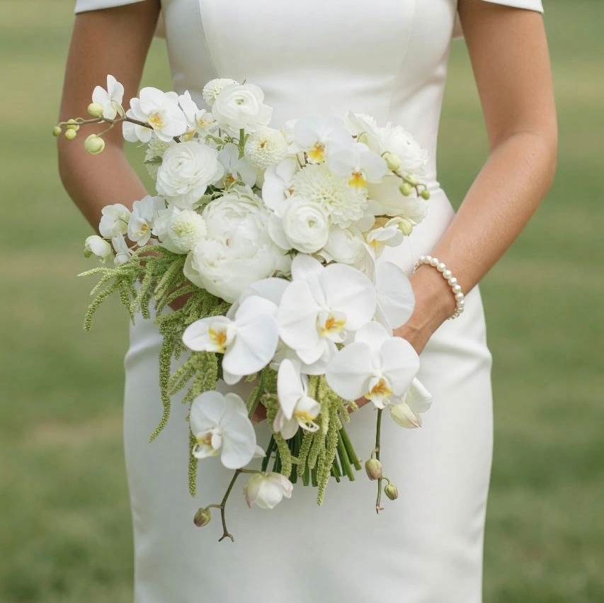 Bridal Flowers Bouquets White Orchids and Peonies