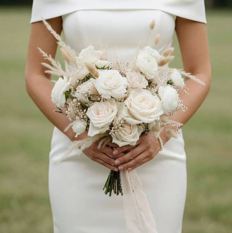 White Wedding Bouquet Boho Ivory Bliss