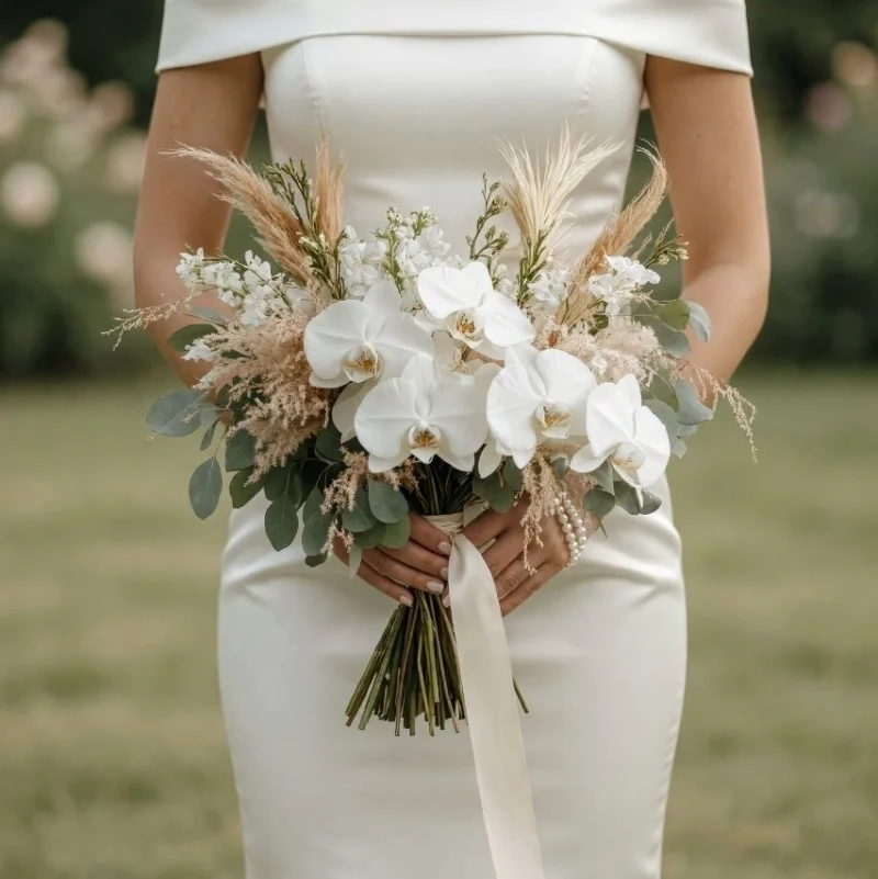White Wedding Bouquet Boho Orchid Serenity