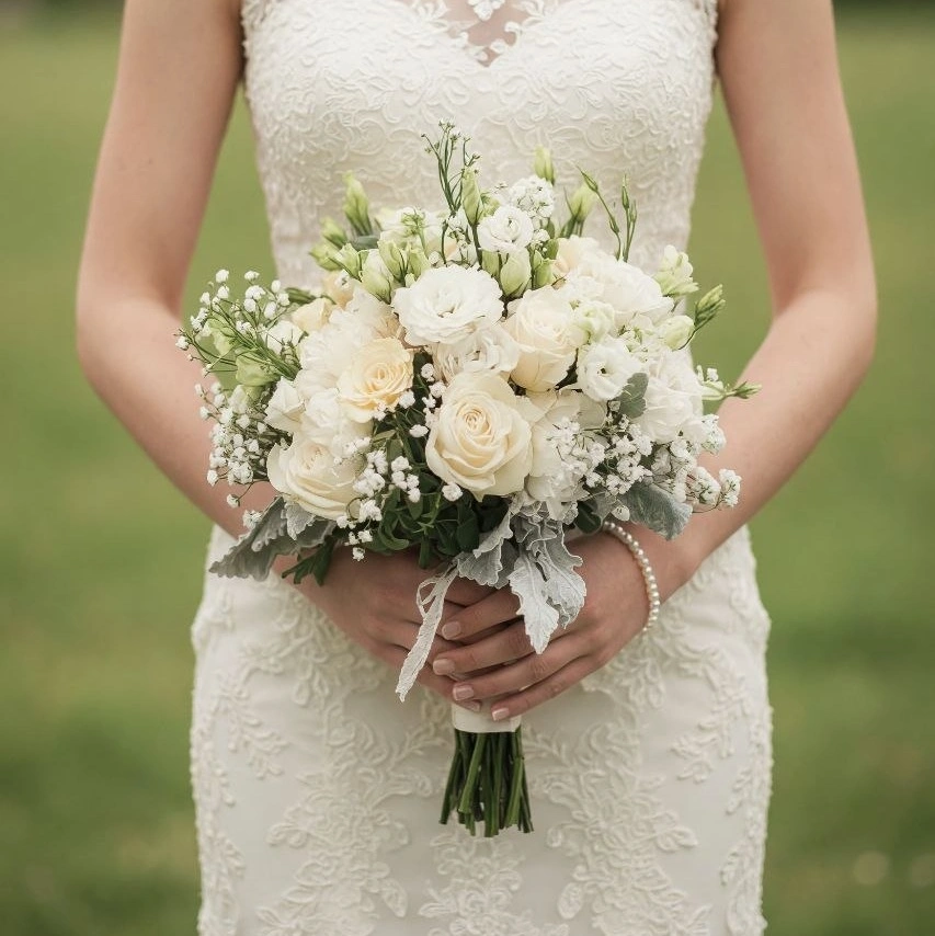 White Wedding Bouquet Garden Elegance