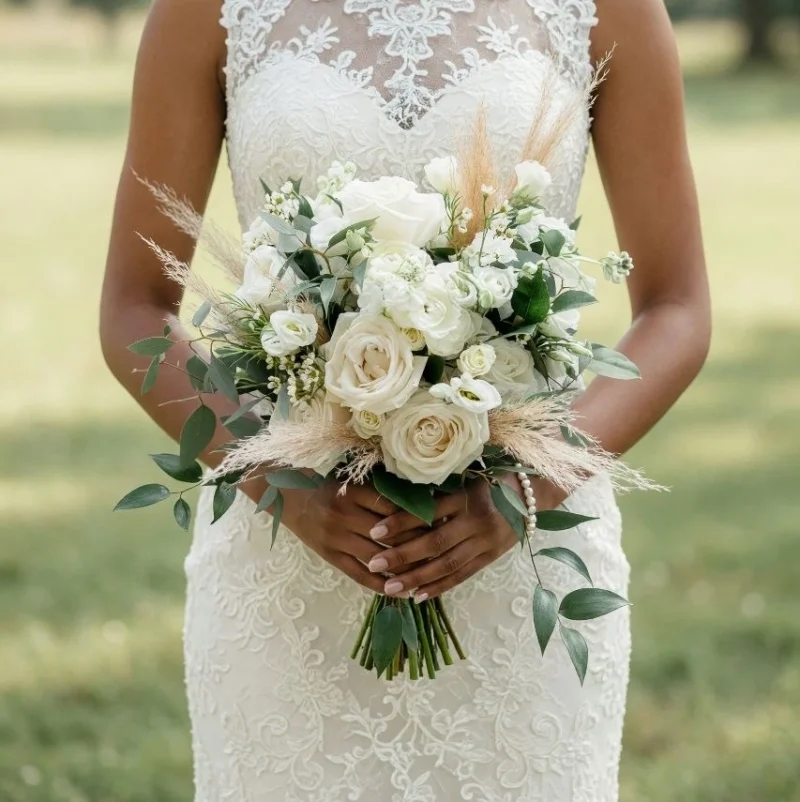 White Wedding Bouquet Boho Ivory Bliss