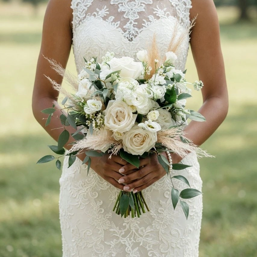 White Wedding Bouquet Boho Ivory Bliss