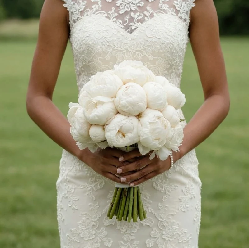 White Wedding Bouquet of Classic Peonies