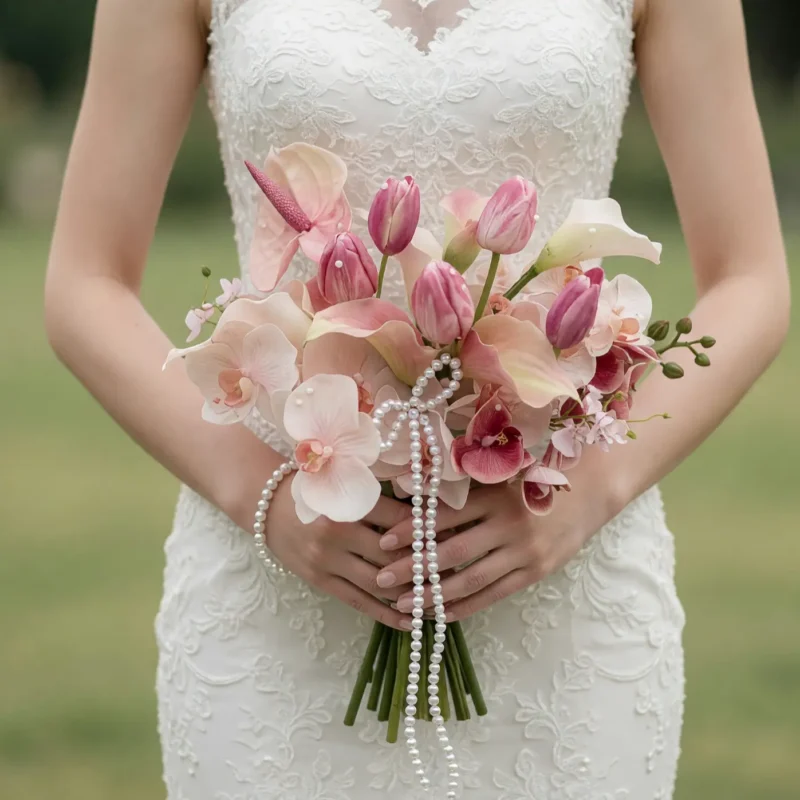 Pink Wedding Bouquet Pearl Orchid Bliss