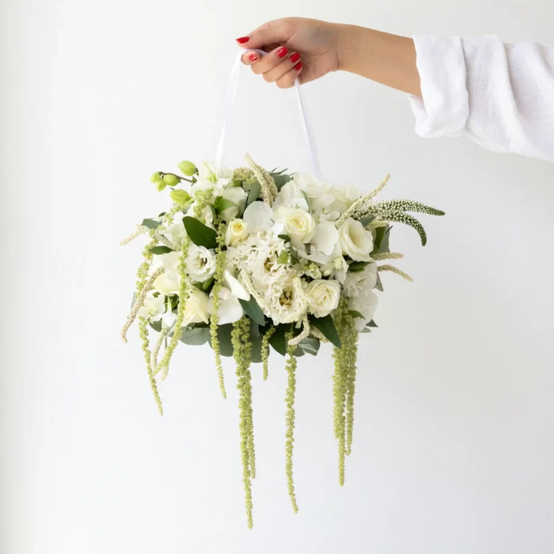 Pink Wedding Bouquet Ivory Hanging Garden Basket