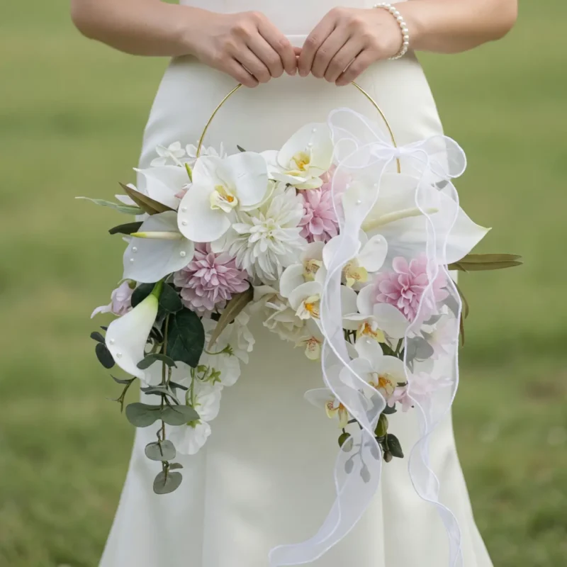Pink Wedding Bouquet Elegant Floral Hoop