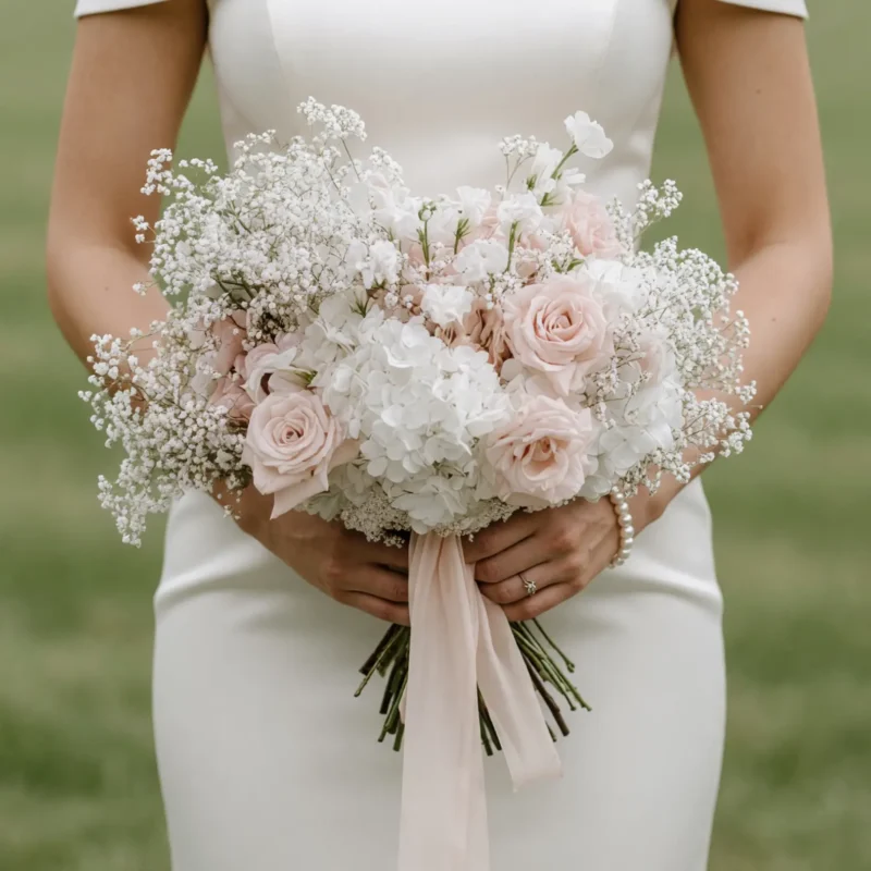 Pink Wedding Bouquet Baby’s Breath Bliss