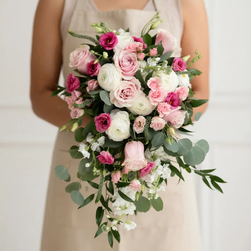 Pink Wedding Bouquet with Romantic Garden Cascade