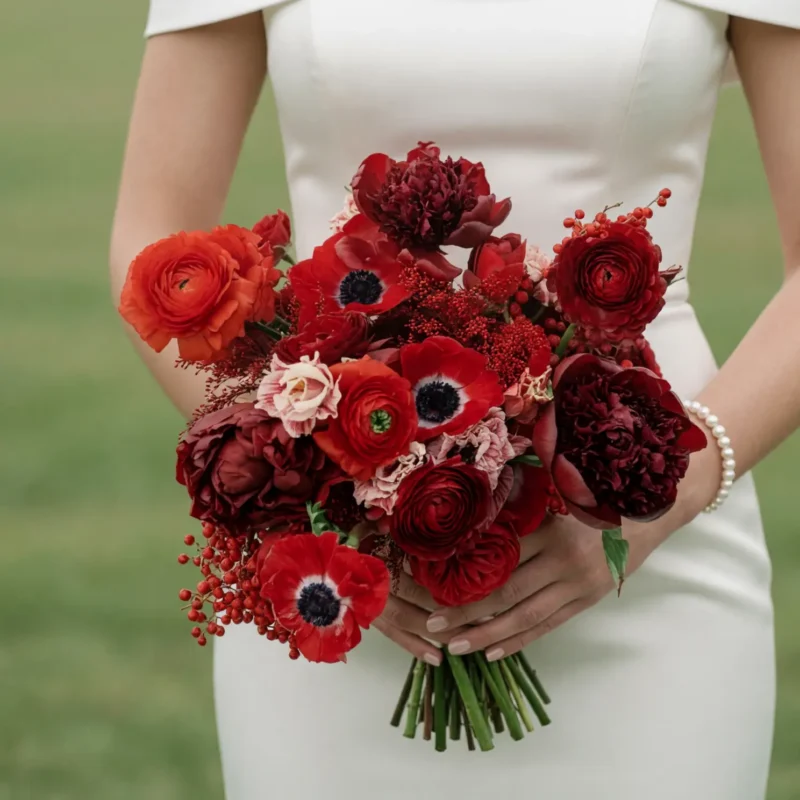 Red Wedding Bouquet Burgundy Romance