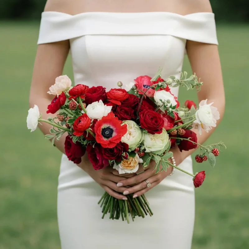 Anemone Wedding Bouquet Crimson Romance