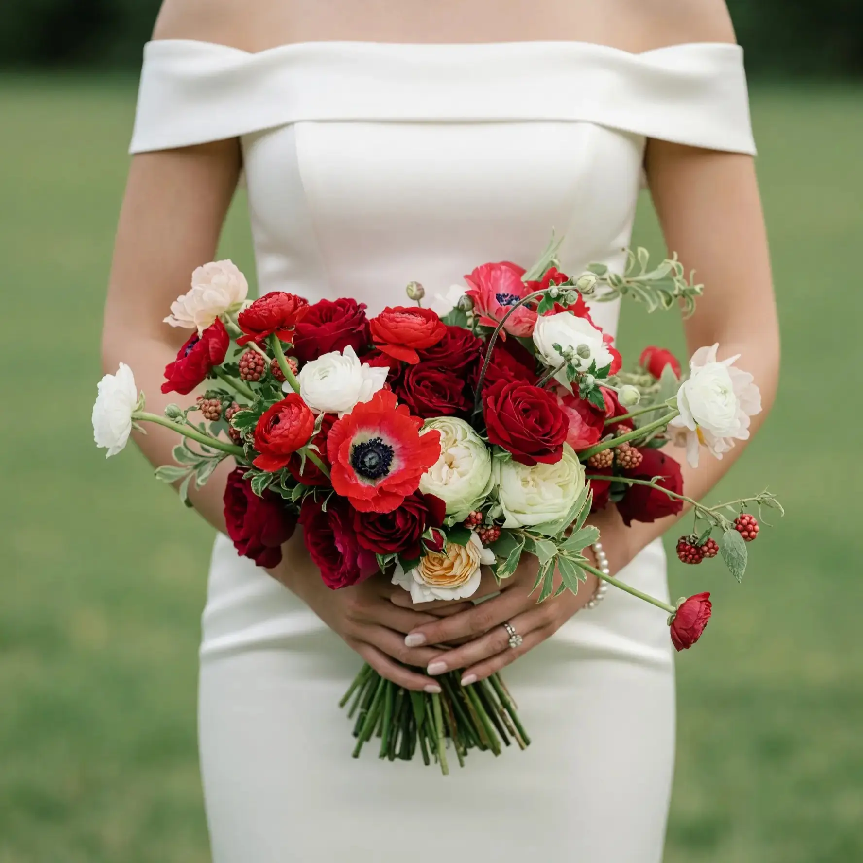 Anemone Wedding Bouquet Crimson Romance