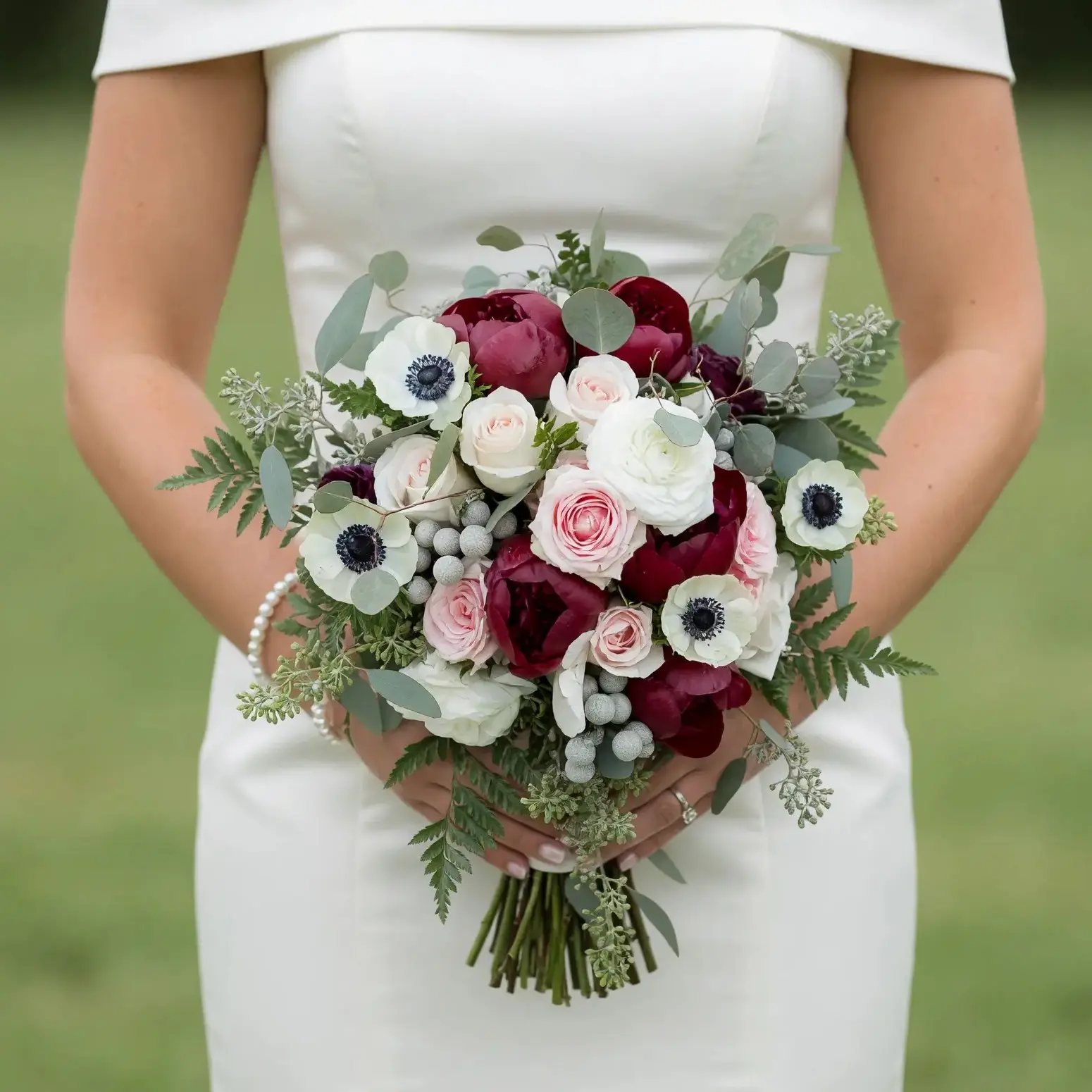 Anemone Wedding Bouquet Burgundy Romance
