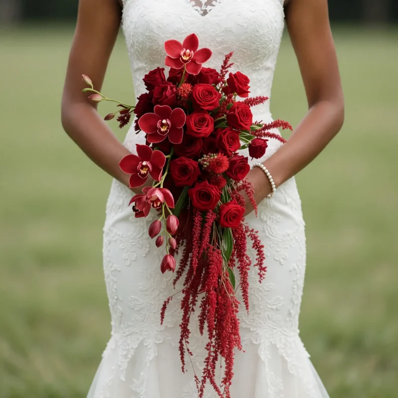 Red Wedding Bouquet Cascading Elegance