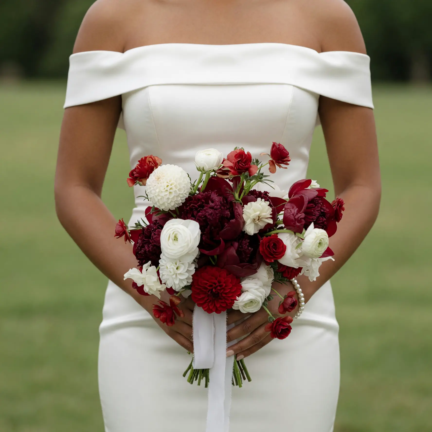 Red Wedding Bouquet with Red and White Seasonal Flowers