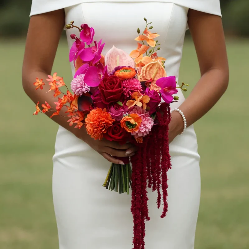 Red Wedding Bouquet Tropical Sunset Bridal Bloom