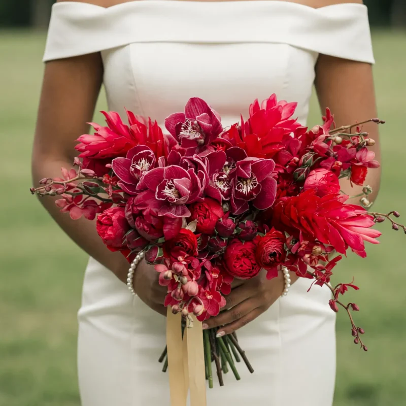Red Wedding Bouquet Crimson Orchid Romance
